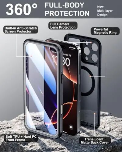 Temdan Designed for iPhone 16 Pro Case Waterproof, Black | Built-in Screen & Camera Protector, Compatible with MagSafe, IP68 Waterproof, Shockproof, Dustproof, Full Body Protective - Temdan (1)
