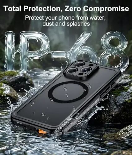 Temdan Designed for iPhone 16 Pro Case Waterproof, Black | Built-in Screen & Camera Protector, Compatible with MagSafe, IP68 Waterproof, Shockproof, Dustproof, Full Body Protective - 3