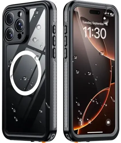 Temdan Designed for iPhone 16 Pro Case Waterproof, Black/Clear | Built-in Screen & Camera Protector, Compatible with MagSafe, IP68 Waterproof, Shockproof, Dustproof, Full Body Protective - 1