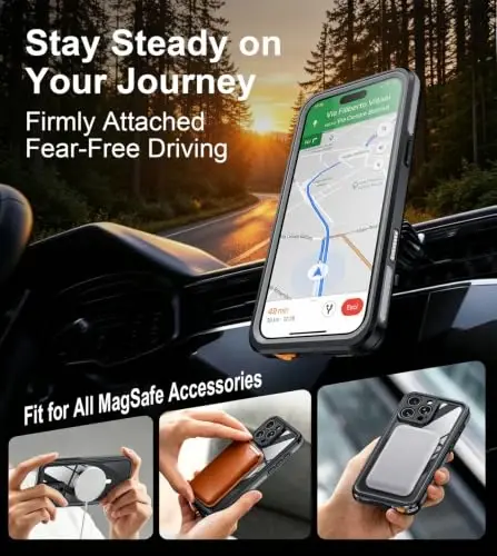 Temdan Designed for iPhone 16 Pro Case Waterproof, Black/Clear | Built-in Screen & Camera Protector, Compatible with MagSafe, IP68 Waterproof, Shockproof, Dustproof, Full Body Protective - 5