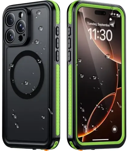 Temdan Designed for iPhone 16 Pro Case Waterproof, Green | Built-in Screen & Camera Protector, Compatible with MagSafe, IP68 Waterproof, Shockproof, Dustproof, Full Body Protective - 1