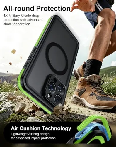 Temdan Designed for iPhone 16 Pro Case Waterproof, Green | Built-in Screen & Camera Protector, Compatible with MagSafe, IP68 Waterproof, Shockproof, Dustproof, Full Body Protective - 4