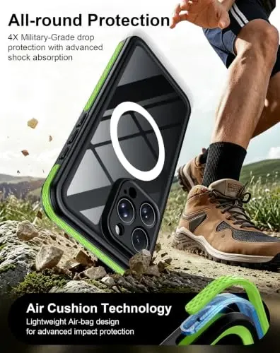 Temdan Designed for iPhone 16 Pro Case Waterproof, Green/Clear | Built-in Screen & Camera Protector, Compatible with MagSafe, IP68 Waterproof, Shockproof, Dustproof, Full Body Protective - 4