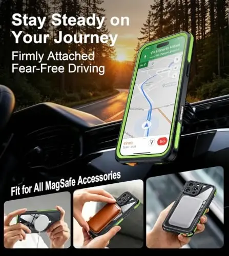 Temdan Designed for iPhone 16 Pro Case Waterproof, Green/Clear | Built-in Screen & Camera Protector, Compatible with MagSafe, IP68 Waterproof, Shockproof, Dustproof, Full Body Protective - 5