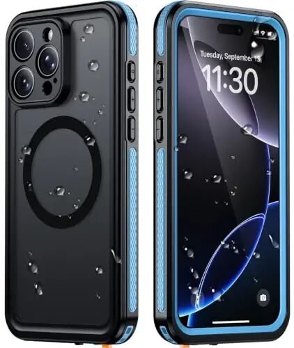 Temdan Designed for iPhone 16 Pro Max Case Waterproof, Blue | Built-in Screen & Camera Protector, Compatible with MagSafe, IP68 Waterproof, Shockproof, Dustproof, Full Body Protective - Temdan