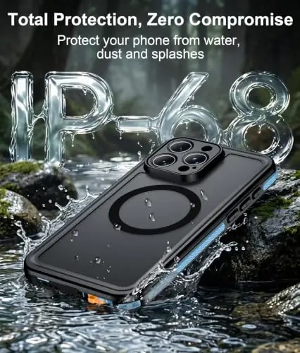 Temdan Designed for iPhone 16 Pro Max Case Waterproof, Blue | Built-in Screen & Camera Protector, Compatible with MagSafe, IP68 Waterproof, Shockproof, Dustproof, Full Body Protective - 3