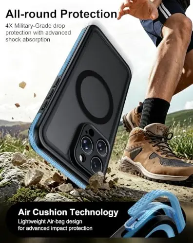 Temdan Designed for iPhone 16 Pro Max Case Waterproof, Blue | Built-in Screen & Camera Protector, Compatible with MagSafe, IP68 Waterproof, Shockproof, Dustproof, Full Body Protective - 4