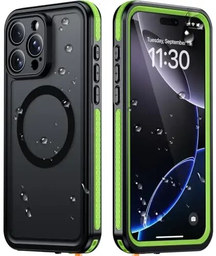 Temdan Designed for iPhone 16 Pro Max Case Waterproof, Green | Built-in Screen & Camera Protector, Compatible with MagSafe, IP68 Waterproof, Shockproof, Dustproof, Full Body Protective - 1