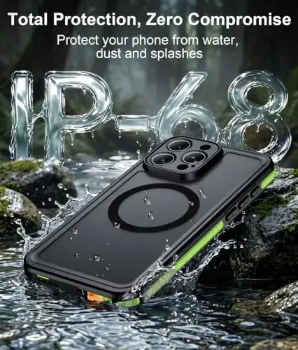 Temdan Designed for iPhone 16 Pro Max Case Waterproof, Green | Built-in Screen & Camera Protector, Compatible with MagSafe, IP68 Waterproof, Shockproof, Dustproof, Full Body Protective - 3