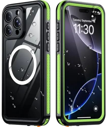Temdan Designed for iPhone 16 Pro Max Case Waterproof, Green/Clear | Built-in Screen & Camera Protector, Compatible with MagSafe, IP68 Waterproof, Shockproof, Dustproof, Full Body Protective - 1