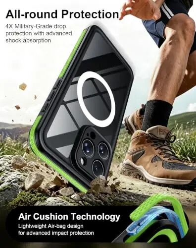 Temdan Designed for iPhone 16 Pro Max Case Waterproof, Green/Clear | Built-in Screen & Camera Protector, Compatible with MagSafe, IP68 Waterproof, Shockproof, Dustproof, Full Body Protective - 4