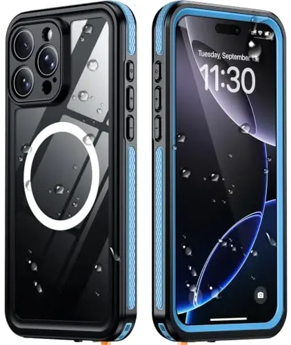 Temdan Designed for iPhone 16 Pro Max Case Waterproof,Blue/Clear | Built-in Screen & Camera Protector, Compatible with MagSafe, IP68 Waterproof, Shockproof, Dustproof, Full Body Protective - 1