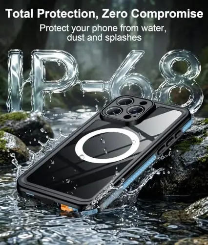 Temdan Designed for iPhone 16 Pro Max Case Waterproof,Blue/Clear | Built-in Screen & Camera Protector, Compatible with MagSafe, IP68 Waterproof, Shockproof, Dustproof, Full Body Protective - 3