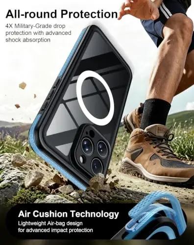 Temdan Designed for iPhone 16 Pro Max Case Waterproof,Blue/Clear | Built-in Screen & Camera Protector, Compatible with MagSafe, IP68 Waterproof, Shockproof, Dustproof, Full Body Protective - 4
