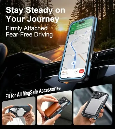 Temdan Designed for iPhone 16 Pro Max Case Waterproof,Blue/Clear | Built-in Screen & Camera Protector, Compatible with MagSafe, IP68 Waterproof, Shockproof, Dustproof, Full Body Protective - 5