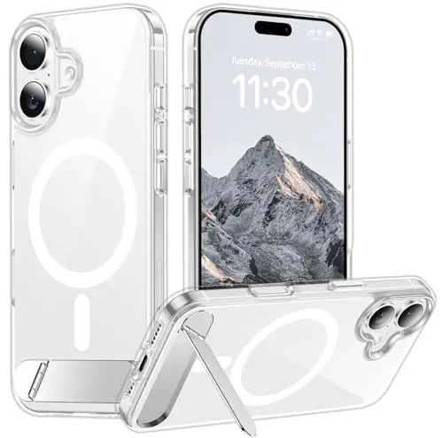 Temdan Designed for iPhone 17 Case, [Built-in Invisible Kickstand][Compatible with MagSafe][Military Grade Shockproof] Slim Thin Phone Case 6.3 inch (Clear) - 1