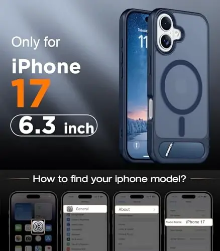 Temdan Designed for iPhone 17 Case, [Built-in Invisible Kickstand][Compatible with MagSafe][Military Grade Shockproof] Slim Translucent Matte Phone Case 6.3 inch (Blue) - 2