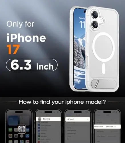 Temdan Designed for iPhone 17 Case, [Built-in Invisible Kickstand][Compatible with MagSafe][Military Grade Shockproof] Slim Translucent Matte Phone Case 6.3 inch (Clear Matte) - 2