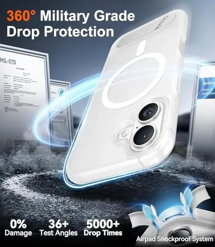 Temdan Designed for iPhone 17 Case, [Built-in Invisible Kickstand][Compatible with MagSafe][Military Grade Shockproof] Slim Translucent Matte Phone Case 6.3 inch (Clear Matte) - 4