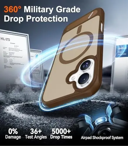 Temdan Designed for iPhone 17 Case, [Built-in Invisible Kickstand][Compatible with MagSafe][Military Grade Shockproof] Slim Translucent Matte Phone Case 6.3 inch (Desert Brown) - 4