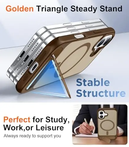 Temdan Designed for iPhone 17 Case, [Built-in Invisible Kickstand][Compatible with MagSafe][Military Grade Shockproof] Slim Translucent Matte Phone Case 6.3 inch (Desert Brown) - 5