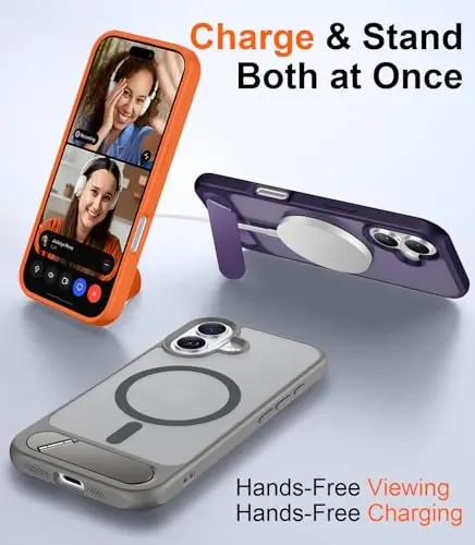 Temdan Designed for iPhone 17 Case, [Built-in Invisible Kickstand][Compatible with MagSafe][Military Grade Shockproof] Slim Translucent Matte Phone Case 6.3 inch (Gray) - 3