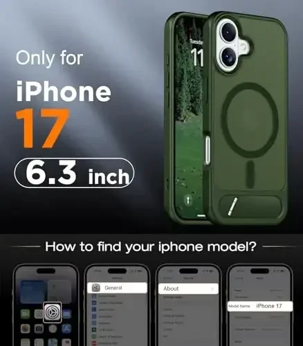 Temdan Designed for iPhone 17 Case, [Built-in Invisible Kickstand][Compatible with MagSafe][Military Grade Shockproof] Slim Translucent Matte Phone Case 6.3 inch (Green) - 2