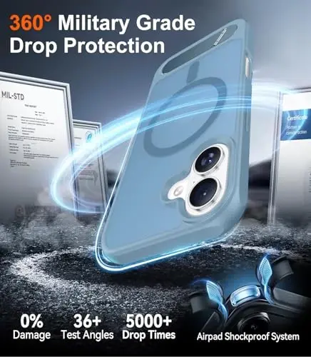 Temdan Designed for iPhone 17 Case, [Built-in Invisible Kickstand][Compatible with MagSafe][Military Grade Shockproof] Slim Translucent Matte Phone Case 6.3 inch (Light Blue) - 4