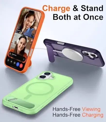 Temdan Designed for iPhone 17 Case, [Built-in Invisible Kickstand][Compatible with MagSafe][Military Grade Shockproof] Slim Translucent Matte Phone Case 6.3 inch (Light Green) - 3