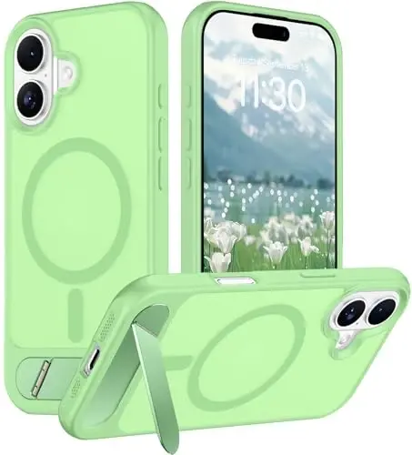 Temdan Designed for iPhone 17 Case, [Built-in Invisible Kickstand][Compatible with MagSafe][Military Grade Shockproof] Slim Translucent Matte Phone Case 6.3 inch (Light Green) - 1