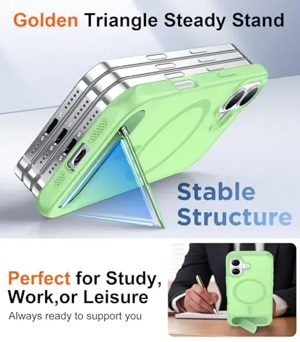 Temdan Designed for iPhone 17 Case, [Built-in Invisible Kickstand][Compatible with MagSafe][Military Grade Shockproof] Slim Translucent Matte Phone Case 6.3 inch (Light Green) - 5