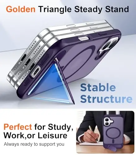 Temdan Designed for iPhone 17 Case, [Built-in Invisible Kickstand][Compatible with MagSafe][Military Grade Shockproof] Slim Translucent Matte Phone Case 6.3 inch (Purple) - 5