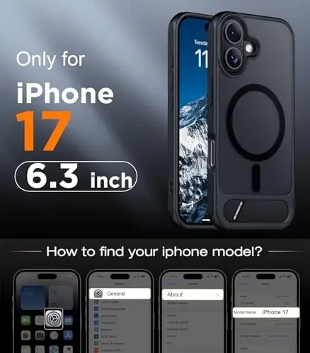 Temdan Designed for iPhone 17 Case, [Built-in Invisible Kickstand][Compatible with MagSafe][Military Grade Shockproof] Slim Translucent Matte Phone Case for iPhone 17 6.3 inch (Black) - TEMDAN (1)