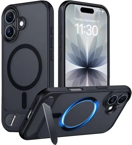 Temdan Designed for iPhone 17 Case, [Built-in Invisible Kickstand][Compatible with MagSafe][Military Grade Shockproof] Slim Translucent Matte Phone Case for iPhone 17 6.3 inch (Black) - TEMDAN