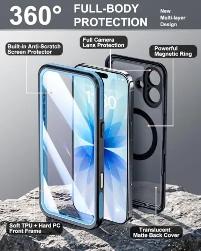 Temdan Designed for iPhone 17 Case Waterproof, Blue | Built-in Screen & Camera Protector, Compatible with MagSafe, IP68 Waterproof, Shockproof, Dustproof, Full Body Protective - Temdan (1)