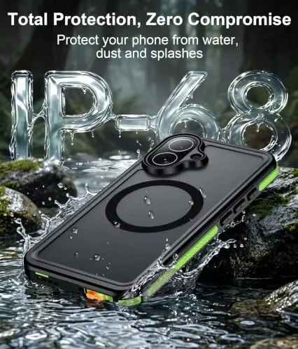 Temdan Designed for iPhone 17 Case Waterproof, Green | Built-in Screen & Camera Protector, Compatible with MagSafe, IP68 Waterproof, Shockproof, Dustproof, Full Body Protective - 3