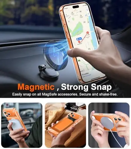 Temdan Designed for iPhone 17 Pro Case, [Built-in Invisible Kickstand][Compatible with MagSafe][Military Grade Shockproof] Slim Thin Phone Case 6.3 inch (Clear) - 6