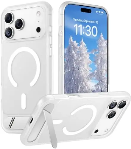 Temdan Designed for iPhone 17 Pro Case, [Built-in Invisible Kickstand][Compatible with MagSafe][Military Grade Shockproof] Slim Translucent Matte Phone Case 6.3 inch (Clear Matte) 