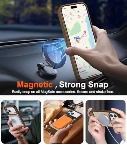 Temdan Designed for iPhone 17 Pro Case, [Built-in Invisible Kickstand][Compatible with MagSafe][Military Grade Shockproof] Slim Translucent Matte Phone Case 6.3 inch (Desert Brown) - 6