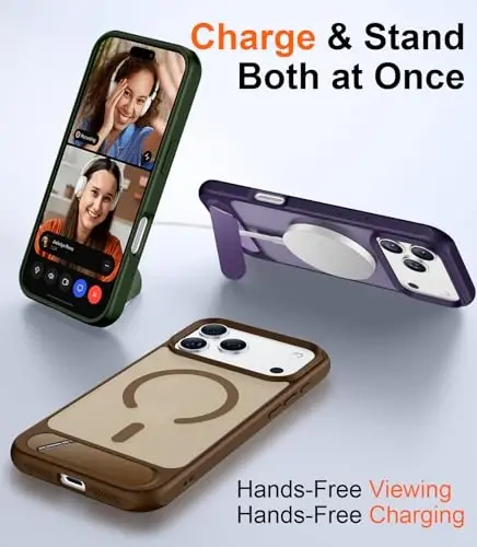 Temdan Designed for iPhone 17 Pro Case, [Built-in Invisible Kickstand][Compatible with MagSafe][Military Grade Shockproof] Slim Translucent Matte Phone Case 6.3 inch (Desert Brown) - 3