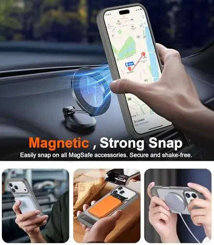 Temdan Designed for iPhone 17 Pro Case, [Built-in Invisible Kickstand][Compatible with MagSafe][Military Grade Shockproof] Slim Translucent Matte Phone Case 6.3 inch (Gray) 