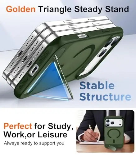 Temdan Designed for iPhone 17 Pro Case, [Built-in Invisible Kickstand][Compatible with MagSafe][Military Grade Shockproof] Slim Translucent Matte Phone Case 6.3 inch (Green) - 4