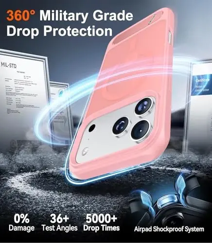 Temdan Designed for iPhone 17 Pro Case, [Built-in Invisible Kickstand][Compatible with MagSafe][Military Grade Shockproof] Slim Translucent Matte Phone Case 6.3 inch (Pink) - 5