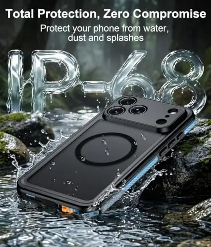Temdan Designed for iPhone 17 Pro Case Waterproof, Blue | Built-in Screen & Camera Protector, Compatible with MagSafe, IP68 Waterproof, Shockproof, Dustproof, Full Body Protective - 3