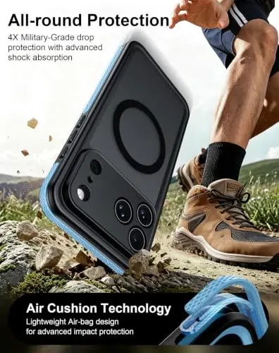 Temdan Designed for iPhone 17 Pro Case Waterproof, Blue | Built-in Screen & Camera Protector, Compatible with MagSafe, IP68 Waterproof, Shockproof, Dustproof, Full Body Protective - 4