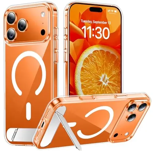 Temdan Designed for iPhone 17 Pro Max Case, [Built-in Invisible Kickstand][Compatible with MagSafe][Military Grade Shockproof] Slim Thin Phone Case 6.9 inch (Clear) - TEMDAN