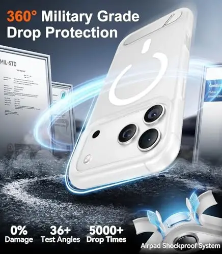 Temdan Designed for iPhone 17 Pro Max Case, [Built-in Invisible Kickstand][Compatible with MagSafe][Military Grade Shockproof] Slim Translucent Matte Phone Case 6.9 inch (Clear Matte) - 6