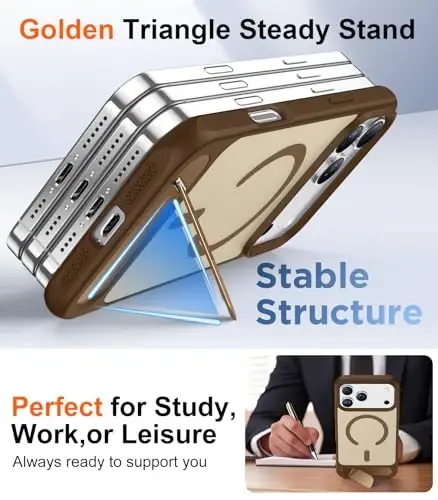 Temdan Designed for iPhone 17 Pro Max Case, [Built-in Invisible Kickstand][Compatible with MagSafe][Military Grade Shockproof] Slim Translucent Matte Phone Case 6.9 inch (Desert Brown) - 4