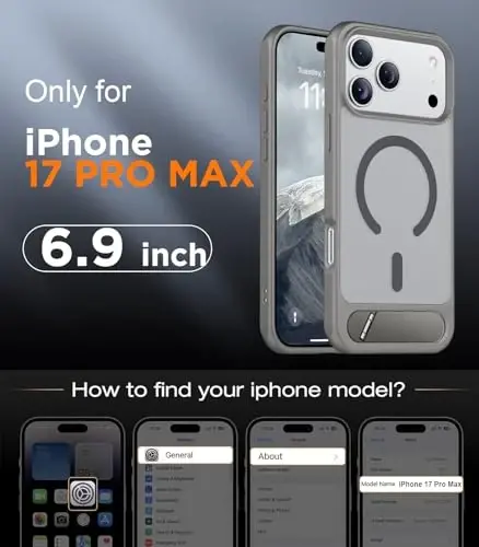 Temdan Designed for iPhone 17 Pro Max Case, [Built-in Invisible Kickstand][Compatible with MagSafe][Military Grade Shockproof] Slim Translucent Matte Phone Case 6.9 inch (Gray) - 2