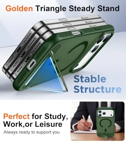 Temdan Designed for iPhone 17 Pro Max Case, [Built-in Invisible Kickstand][Compatible with MagSafe][Military Grade Shockproof] Slim Translucent Matte Phone Case for 17 Pro Max 6.9 inch (Forest Green) - 4